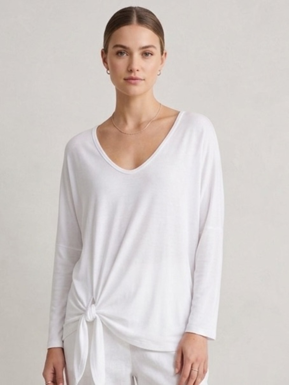 Women's White Long Dropped Sleeve Top